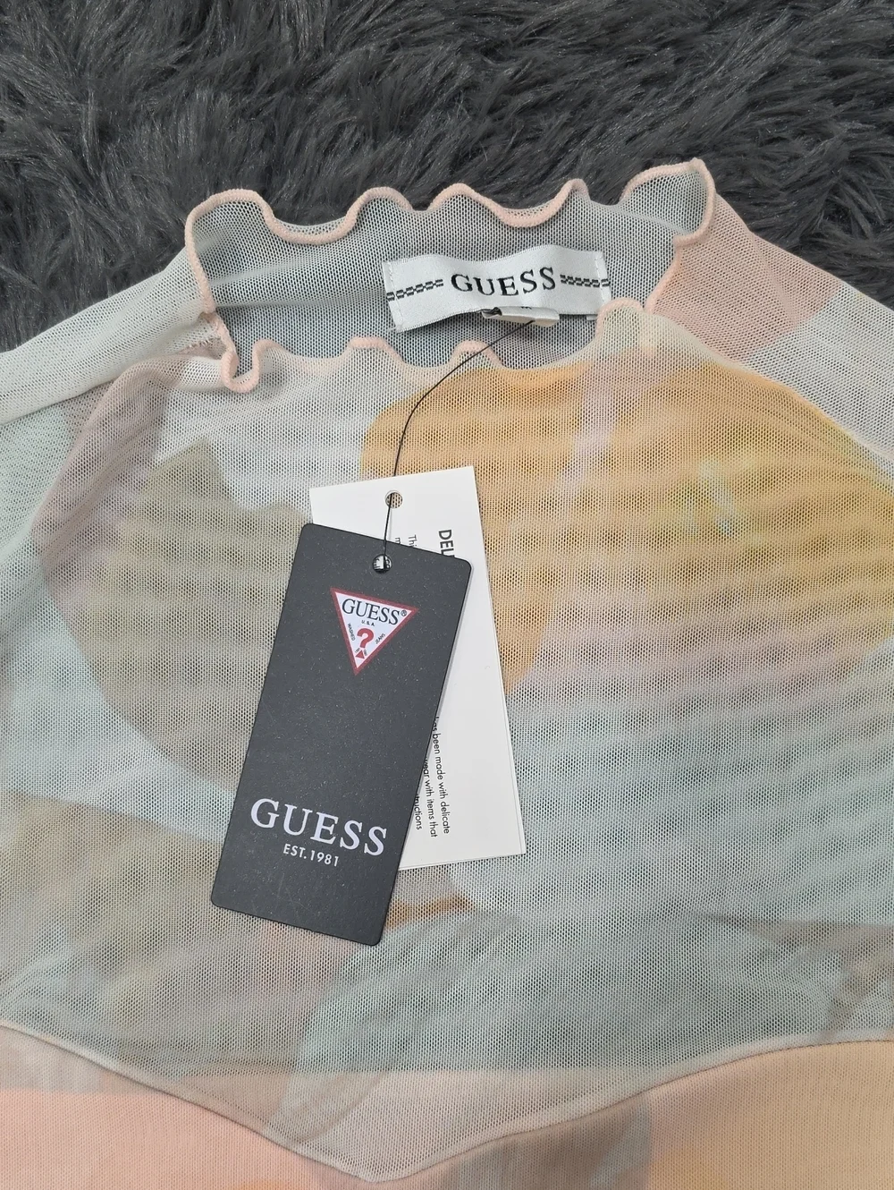 Guess- Sheer Long-Sleeve Mesh Bodycon Dress in Poetic Floral. NWT. Size M